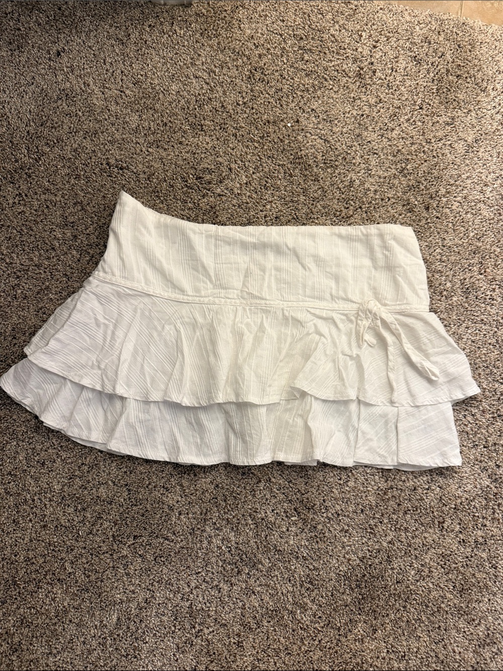 Peppermayo White Tiered Ruffle Mini Skirt with Side Tie